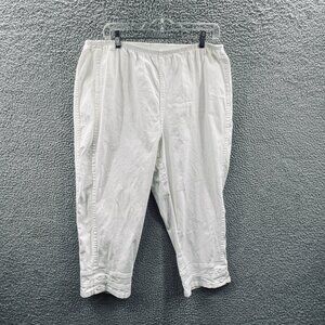 Denim & Company Pants Womens 1X White Cropped Stretch Button Detail Casual Capri